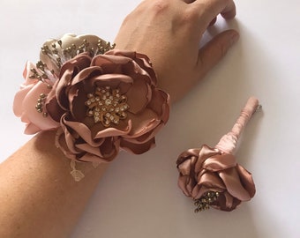 Rose Gold, Blush and Champagne Corsage or Boutonnière