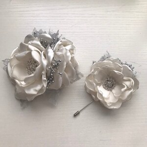 Cream with Silver Corsage or Boutonnière