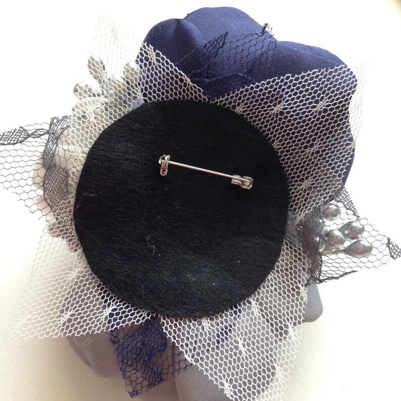 Corsage Pin Navy Blue Charcoal Grey and Cream Corsage Pin Etsy