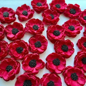 Memorial Poppy Flower Pin - Red Poppy Pin, Veterans Memorial, Poppy Pin, Flower Pin, Red Flower, Black Center, Handmade Flower, Silk Flower
