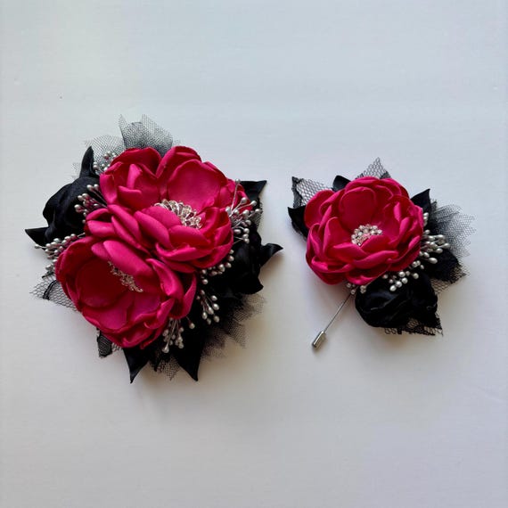 Hot Pink Rose Corsage and Boutonnire Set  Rhinestone Prom Flowers - Etsy