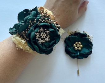 Jewel Green and Gold Corsage or Boutonnière