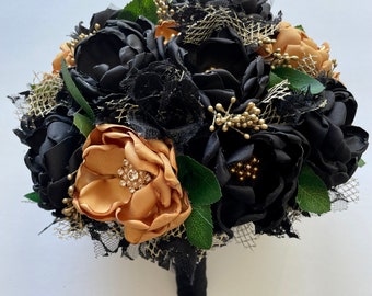 Black and Gold Bouquet with Greenery