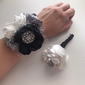 Black, Charcoal, Silver and Cream - Corsage or Boutonnière