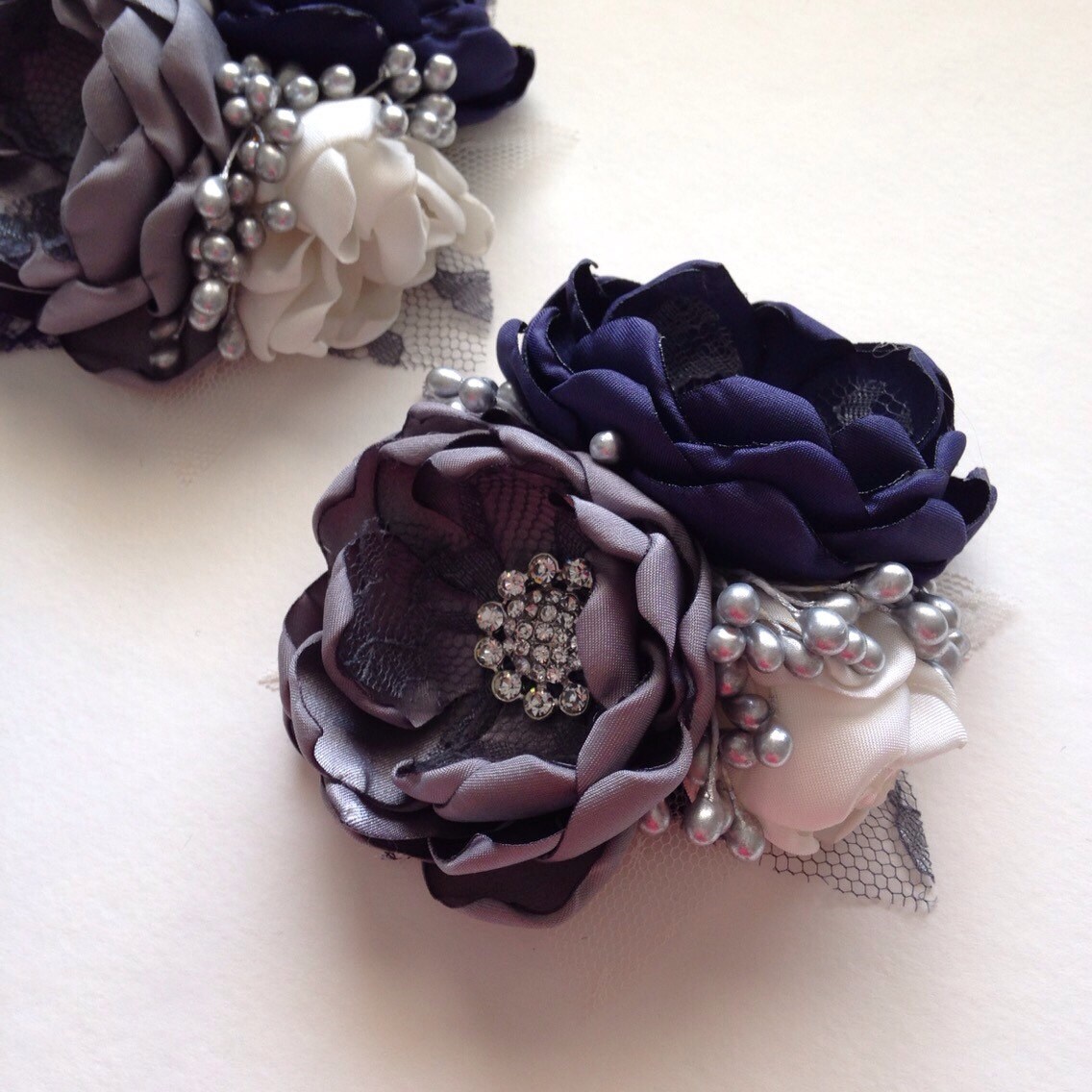 Corsage Pin Navy Blue Charcoal Grey and Cream Corsage Pin Etsy