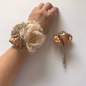 Champagne and Gold Corsage or Boutonnière