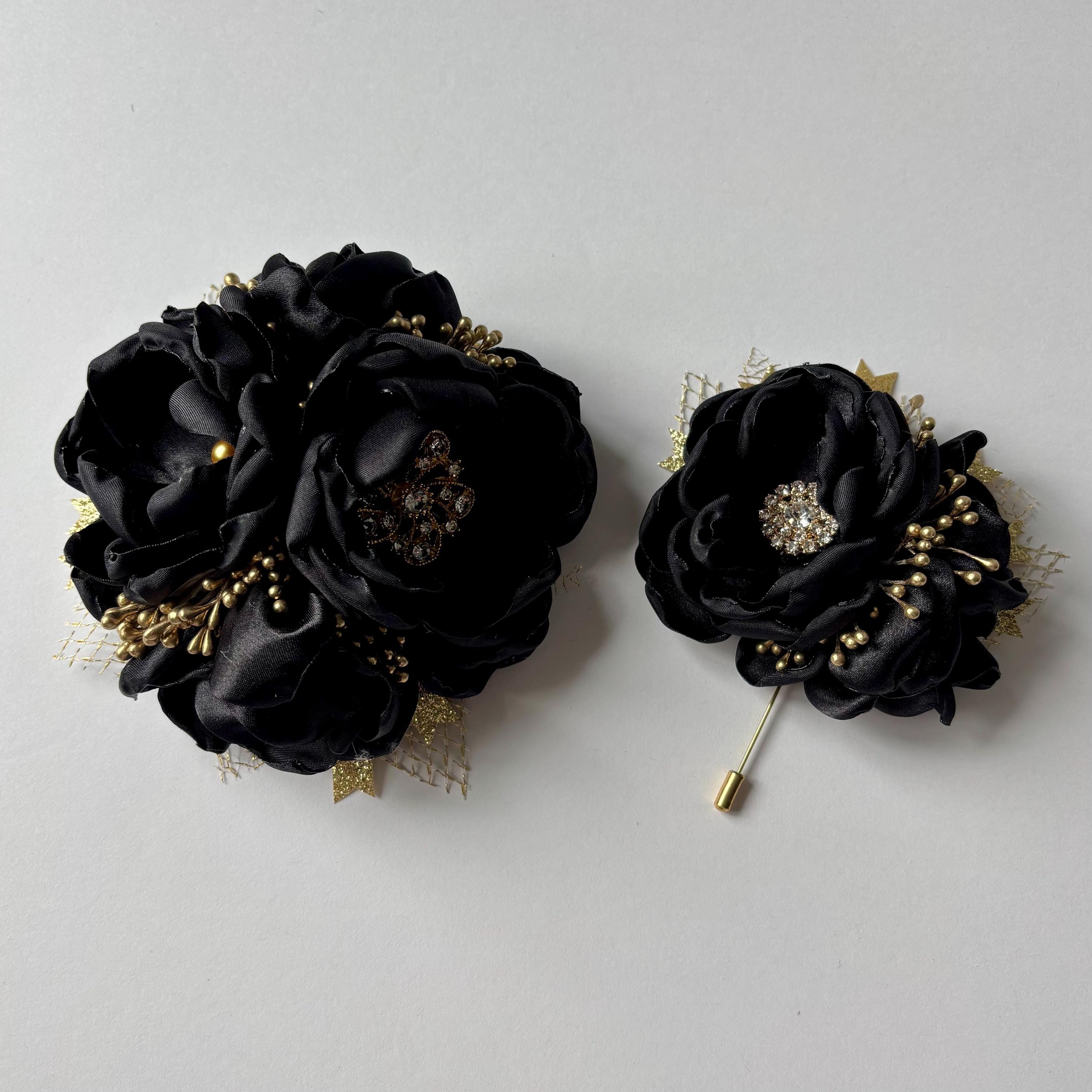 black and gold dress corsage Black & Gold Prom Corsage