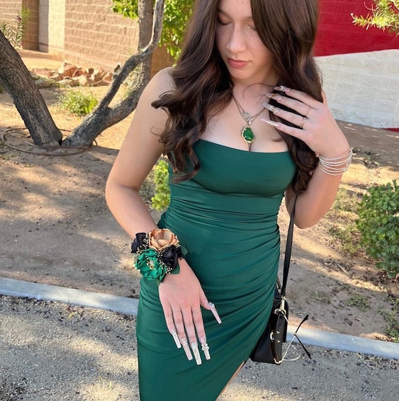 Emerald Green & Gold Fabric Flower Corsage Boutonniere Set - Etsy
