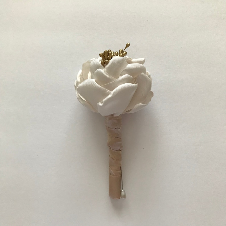 Father of the Bride Groom Father of the Groom Wedding Cream and Champagne and Gold Boutonni\u00e8re Bestman Fabric Flowers Grandpa