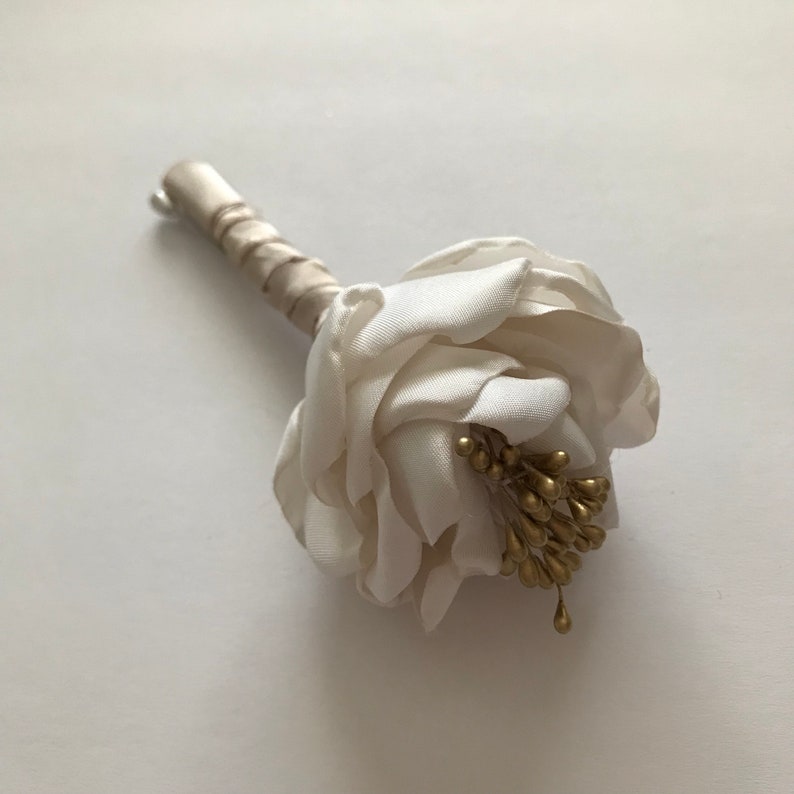 Father of the Bride Groom Father of the Groom Wedding Cream and Champagne and Gold Boutonni\u00e8re Bestman Fabric Flowers Grandpa