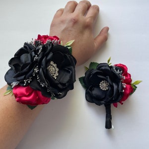 Black and Red Rose with Greenery - Corsage or Boutonnière