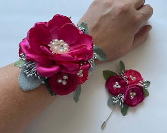Shades of Hot Pink Tiny Flowers Boutonnière or Wrist Corsage
