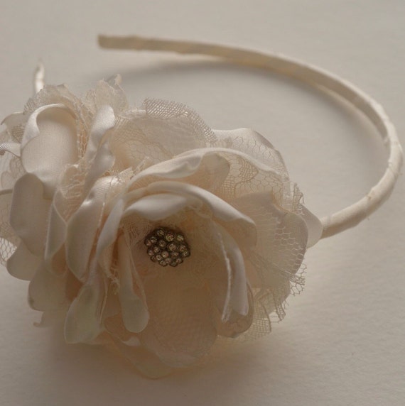 Items similar to Headband Two Flower Headband with Lace and