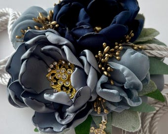 Shades of Blues Wedding Lasso - El Lazzo, Wedding Lasso, Spanish Wedding, Catholic Wedding, Binding Ceremony, Flowered Lasso, Fabric Flowers