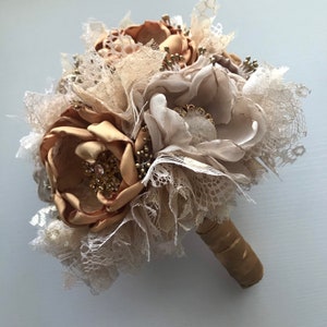 Gold and Champagne Bouquet or Boutonnière - Gold Bouquet, Gold Wedding Flowers, Fabric Wedding Flowers, Handmade Flowers, Champagne, Brides