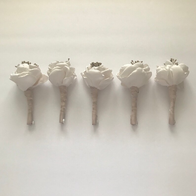 Father of the Bride Groom Father of the Groom Wedding Cream and Champagne and Gold Boutonni\u00e8re Bestman Fabric Flowers Grandpa