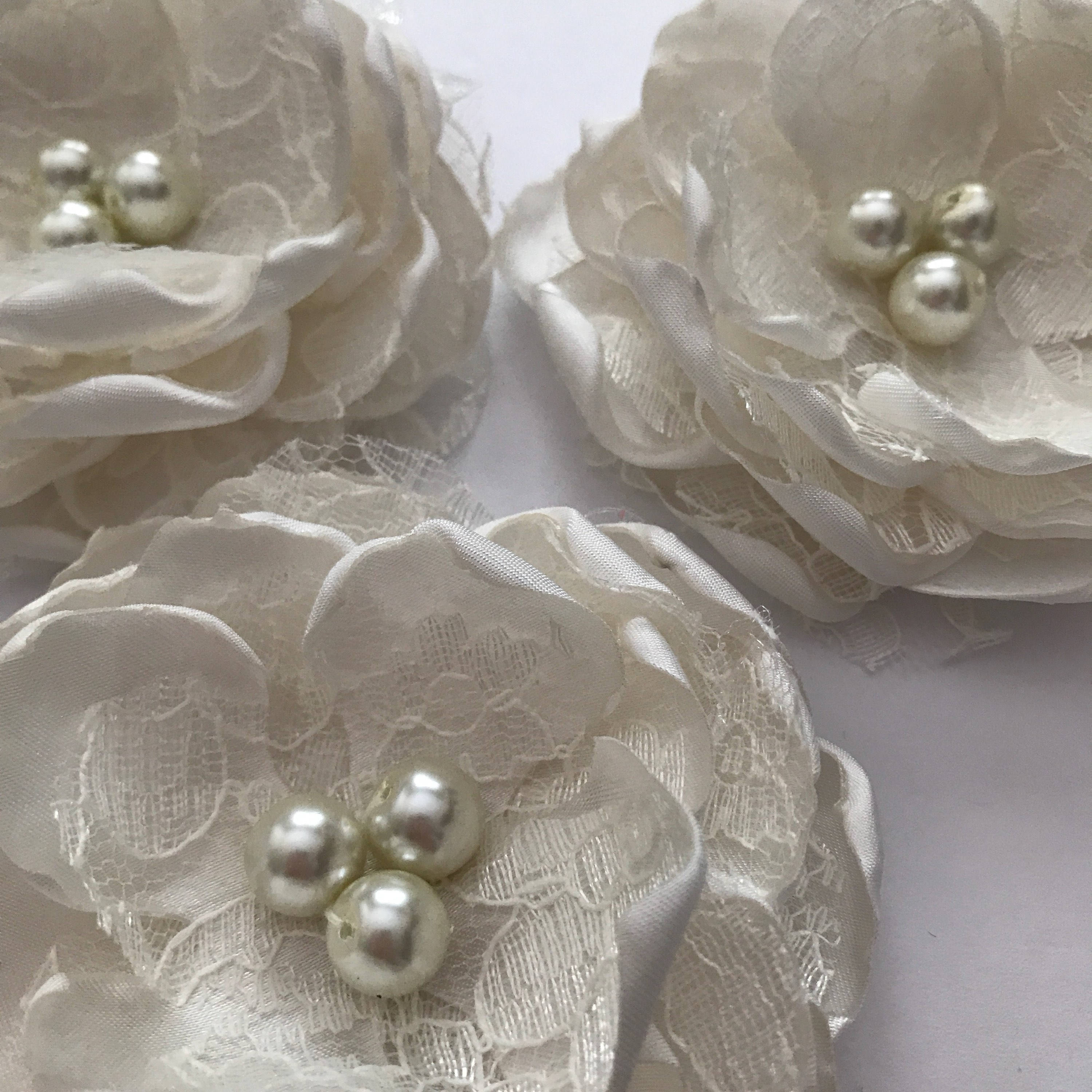 Hair Flower Clip Satin and Lace Flower Clip Cream Satin | Etsy