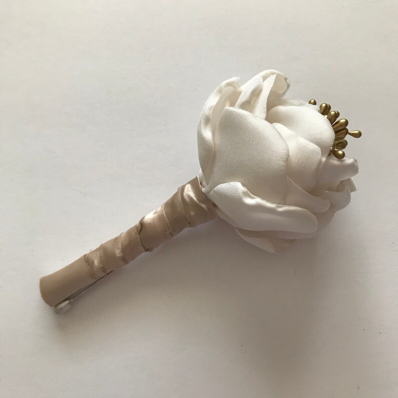 Father of the Bride Groom Father of the Groom Wedding Cream and Champagne and Gold Boutonni\u00e8re Bestman Fabric Flowers Grandpa