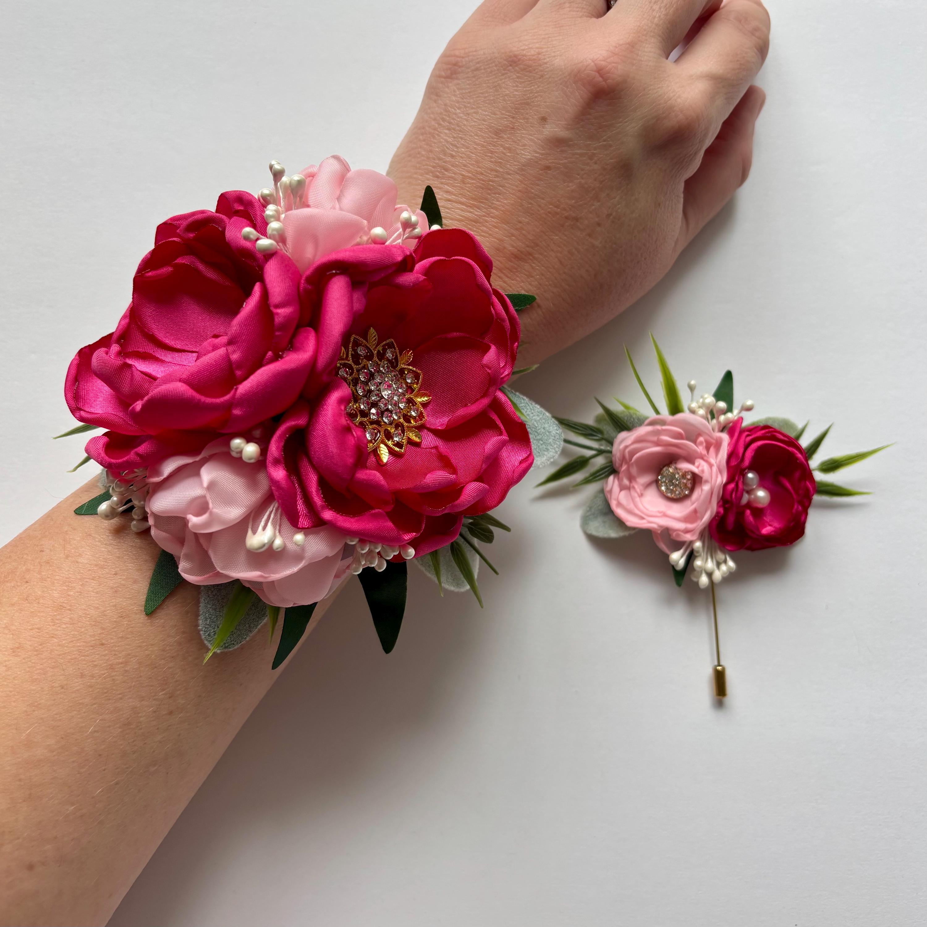 Hot Pink and Soft Pink With Greenery - Corsage or  display picture 1
