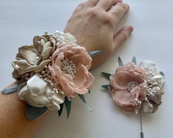 Pale Dusty Pink, Cream and Champagne Corsage Or Boutonnière