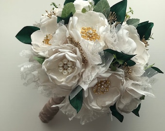 Cream and Gold with Hunter Green Extra Large Bouquet or Boutonnière