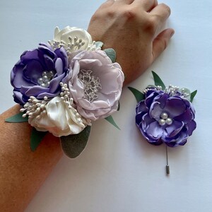 Light Purple and Cream Wrist Corsage or Boutonnière