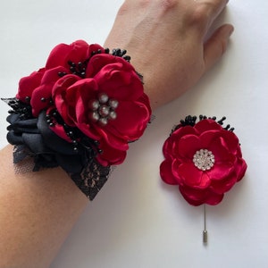 Red and Black Wrist Corsage or Boutonnière - Etsy