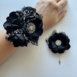 Silver and Black Wrist Corsage or Boutonnière