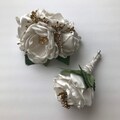 Cream and Gold and Greenery Corsage or Boutonnière - Silk Flowers, Satin Flowers, Gold, Green, Handmade Flowers, Fabric Flowers, Ivory