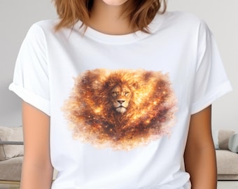 T-shirt Lion à motif aquarelle | Feu et éclat | T-shirt Lion cosmique | Cadeau astrologique | Unisexe