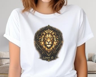 T-shirt Lion Géométrique | Design moderne et puissant | T-shirt Lion du zodiaque | Cadeau Astrologie | Unisexe