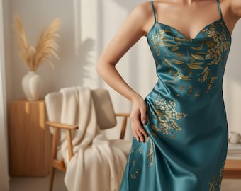 Printed  Feel Nightgown for Women, Halter Slip Sleep Dress