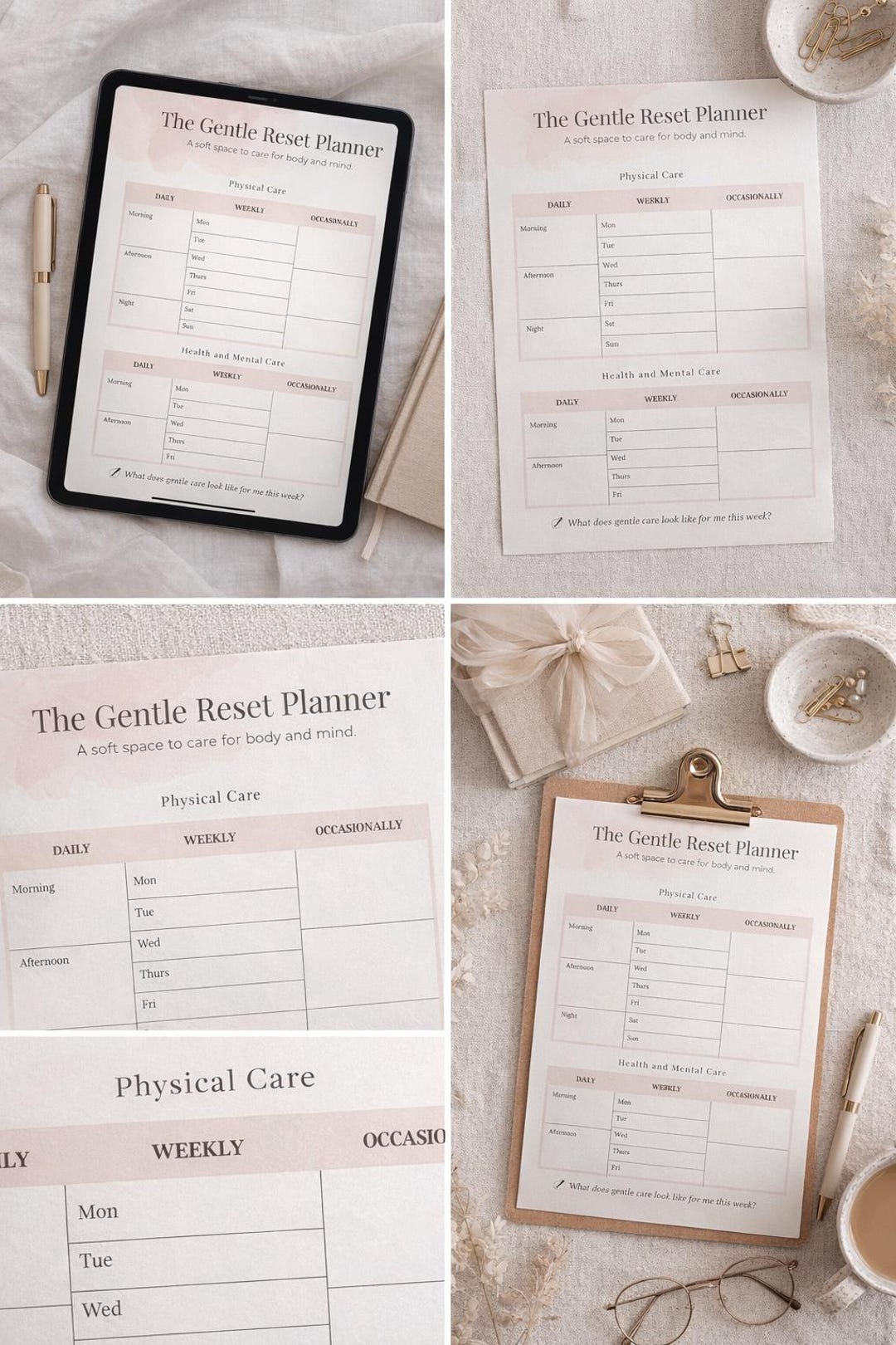 Gentle Reset Planner | Self Care Planner | Mental Wellness Planner ...