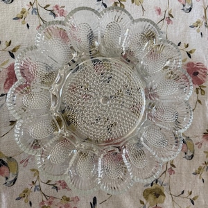 Vintage Indiana Glass Deviled Egg Platter – 11" Clear Hobnail Glass Egg Plate, Holds 15 Eggs