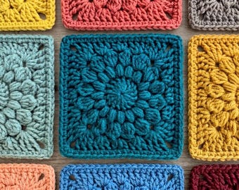 Crochet Pattern Solid Sunburst Granny Square (PDF Download)