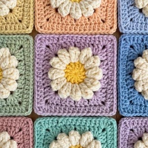 Häkelmuster 3D Puffy Daisy Grandma Square (PDF-Download)
