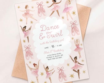 Ballerina Birthday Invitation | Pink Ballet Invite | Dance Party | Editable Digital Download Canva Template 5X7