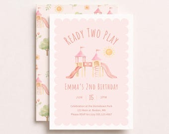 Ready TWO Play | Playground Birthday Invitation | Girl Party in the Park | Digital Download 5x7 | PB1