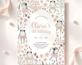 Frog Ballet Birthday Invitation | Editable Canva Template (5x7 inches)