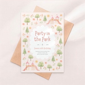 Park-Geburtstags-Einladung | Mädchen Spielplatz Party einladen | Leinwand Sofort Download 13x18 | PB1