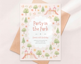 Park Birthday Invitation | Girl Playground Party Invite | Canva Instant Download 5x7 | PB1