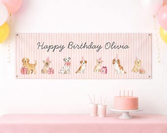 Dog Birthday Custom Sign | Girl Preppy Pink Puppy Party Decor | Editable Instant Download | LP1