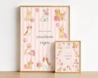 Dog Birthday Custom Sign Girl | Preppy Pink Puppy Party Decor | Editable Instant Download | LP1