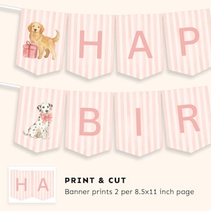 Dog Birthday Invite Bundle Girl | Preppy Pink Puppy Party Decor | Editable Instant Download | LP1 image 2