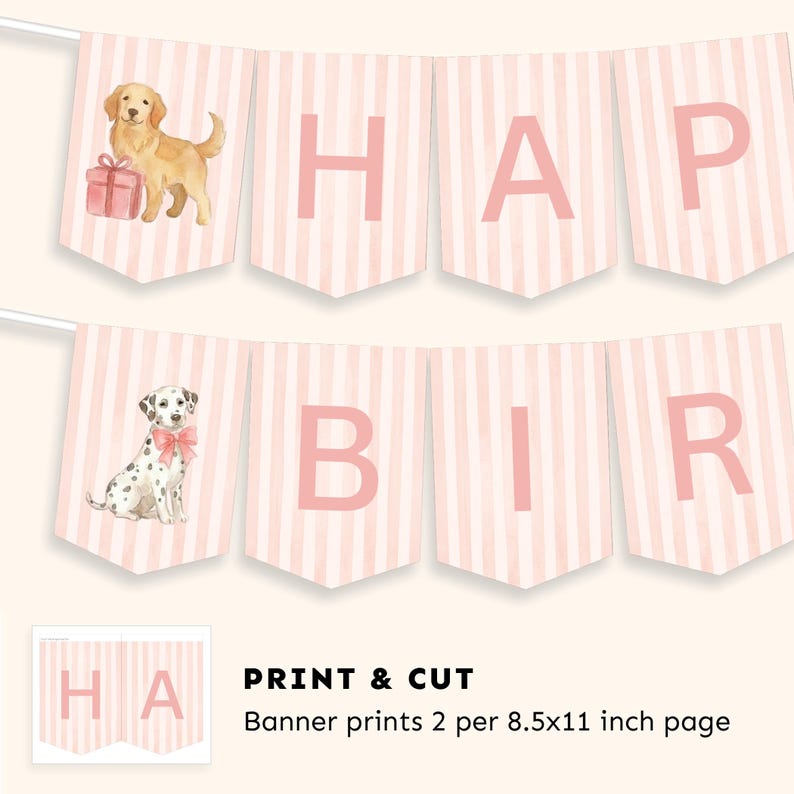 Dog Birthday Invite Bundle Girl | Preppy Pink Puppy Party Decor | Editable Instant Download | LP1 image 2