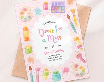 Painting Invite | Art Party Invitation | Artist Dress for a Mess Birthday | Editable Digital Download 5X7