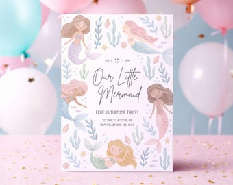 Our Little Mermaid Invitation Template | Under the Sea Party Invite | Canva Editable Instant Download | MW5