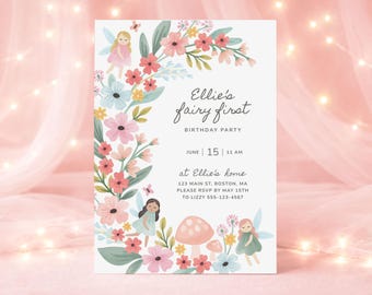 Fairy First Birthday Invitation Canva Template |Fairy Garden Party Invite |Editable 5x7