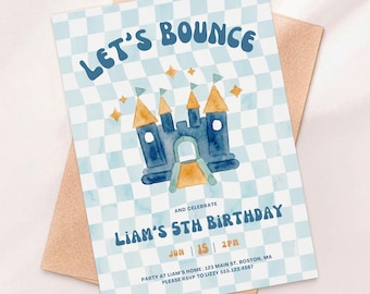 Bounce House Birthday Invitation for Boys | Checkered Castle Party Invite | Editable Digital Canva Template