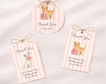 Dog Birthday Gift Tag | Girl Preppy Pink Puppy Party Decor | Editable Instant Download | LP1